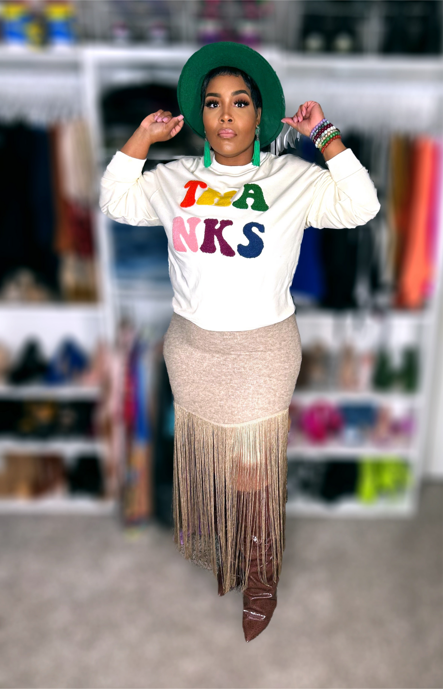 Knit Long Fringe Skirt