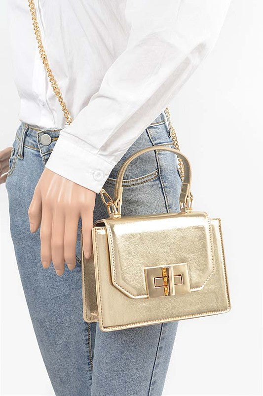 Metallic Top Handle Convertible Swing Bag