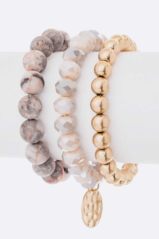 Mix Beads Layered Stretch Bracelet Set