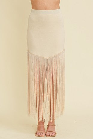 Knit Long Fringe Skirt